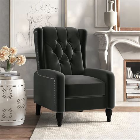 Geeksofa Velvet Push Back Recliner Single Chair With Solid Wood Chair