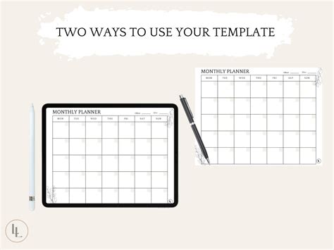 Monthly Calendar Planner Editable Template Blank Monthly - Etsy