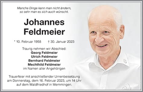 Traueranzeigen von Johannes Feldmeier Allgäuer Zeitung