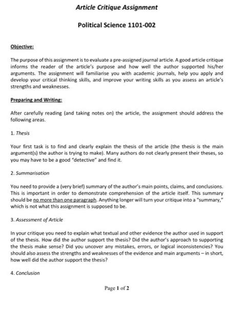 Article Critique Assignment Political Science