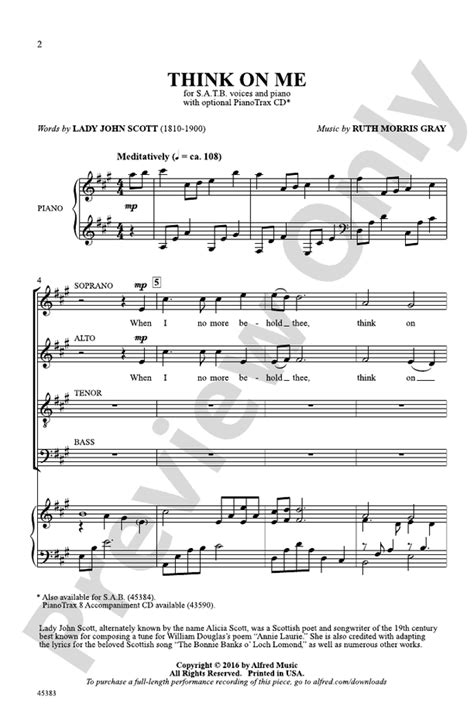 Think On Me SATB Choral Octavo Ruth Morris Gray Digital Sheet Music