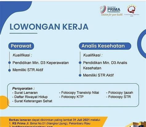 Lowongan Kerja Rumah Sakit Prima Pekanbaru Lowongan Kerja Riau