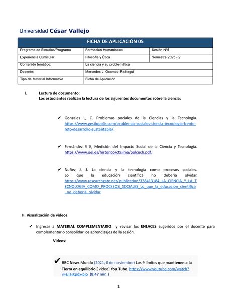 Ficha DE AplicacióN 5 2 1 Universidad César Vallejo FICHA DE