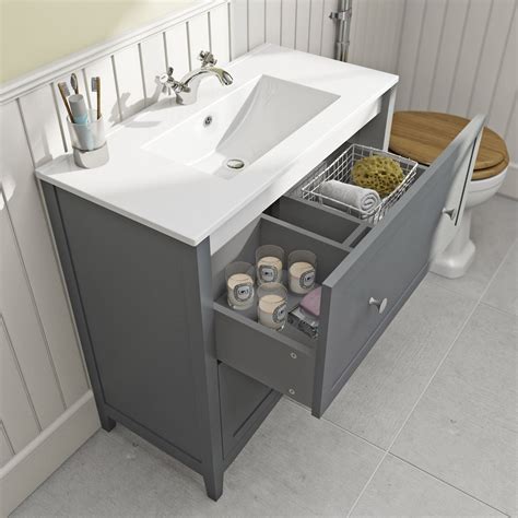 The Bath Co Camberley Satin Grey Vanity Unit With Basin 800mm Grey Vanity Unit Basin Vanity