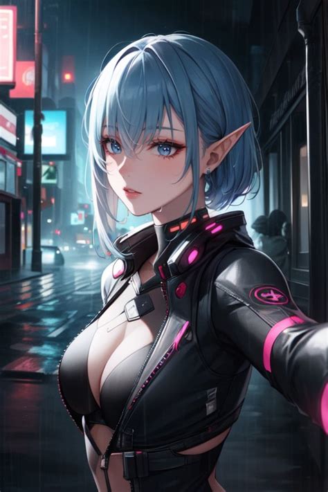 Cyberpunk Hacker Selfie Elf Ears Hentai AI Porn