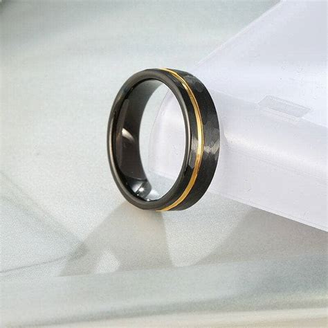 Tungsten Carbide Wedding Ring In Two Tone Brushed Black And Rose Gold