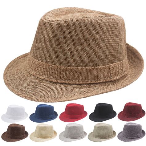 Floral Men Women Summer Straw Fedora Hat Trilby Cuban Sun Cap Panama Short Brim Ebay