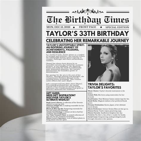 Birthday Newspaper Template Newspaper Customizable Poster Sign