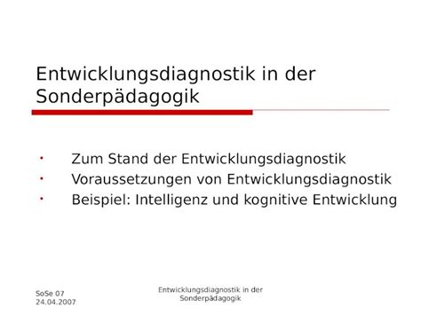 PPT SoSe 07 24 04 2007 Entwicklungsdiagnostik in der Sonderpädagogik