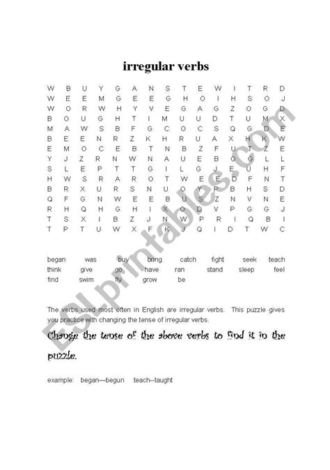 Irregular Verbs Word Search Esl Worksheet By Adlez Bc5