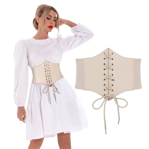 Jasgood Corset Belt For Women Plus Size Beige Wide Elastic Lace Up