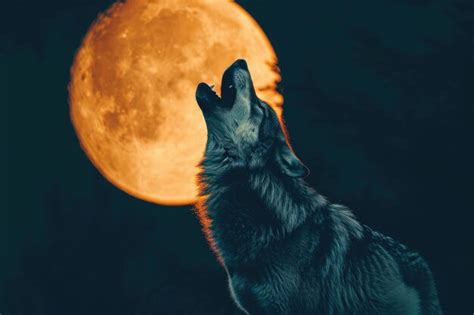 Ein Wolf Steht Mutig Vor Einem Vollmond Und Zeigt Seine Majest Tische