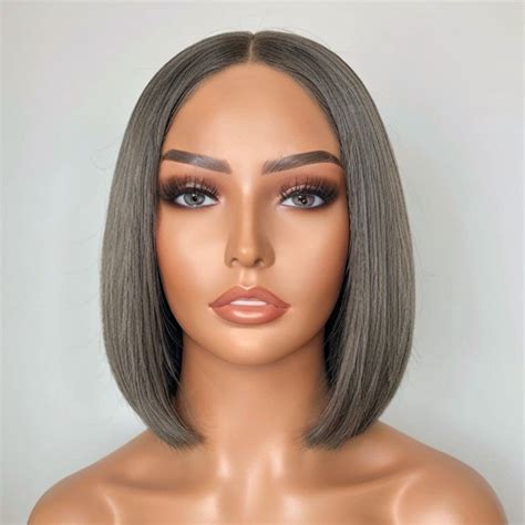 Salt And Pepper Highlight Wig Human Hair 5x5 Straight Lace Front Wig