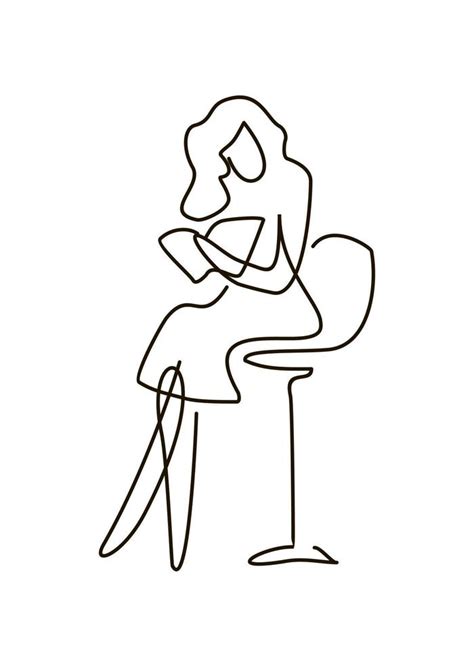 Poetry Girl Read Book World Poetry Day One Line Drawing Education