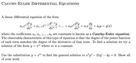 Solved Cauchy Euler Differential Equations A Linear Chegg