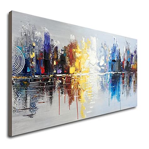 Hand Painted Cityscape Modern Oil Painting On Canvas Reflection