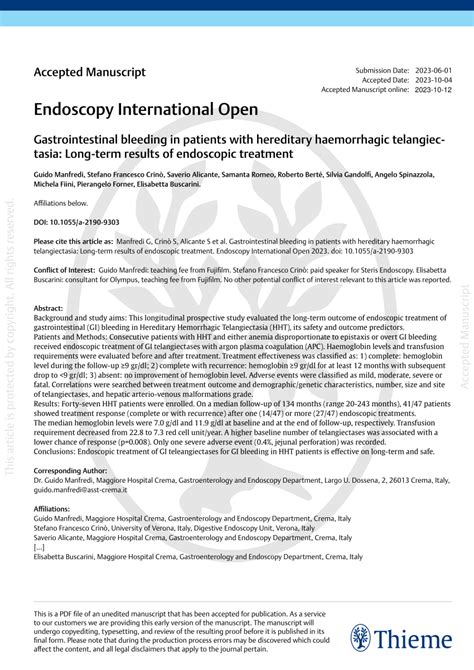 Pdf Gastrointestinal Bleeding In Patients With Hereditary Hemorrhagic