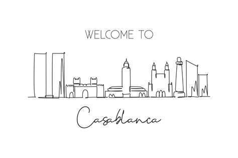 One continuous line drawing of Casablanca city skyline, Morocco ...