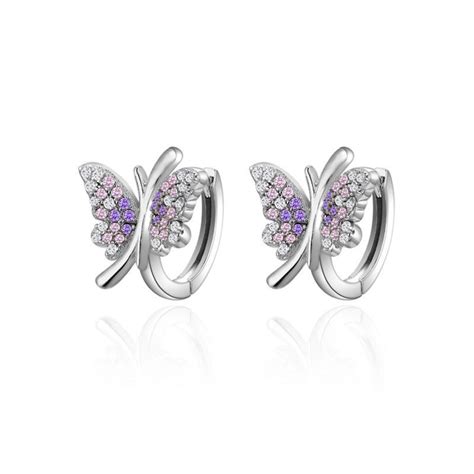 Purple Zircon Butterfly Silver Hoop Earrings For Women In 2024 Women