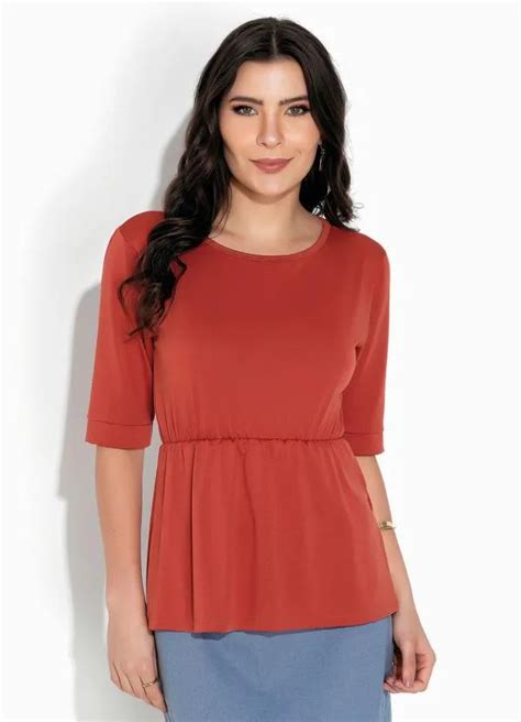 Blusa Terracota Manga Moda Evangélica Rosalie