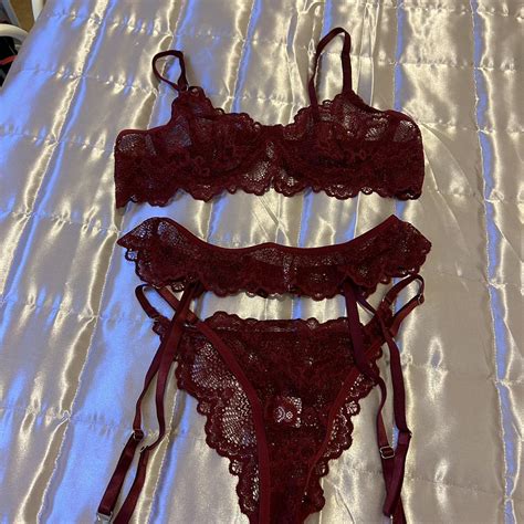 Beautiful Burgundy Lace Piece Lingerie Set With Depop