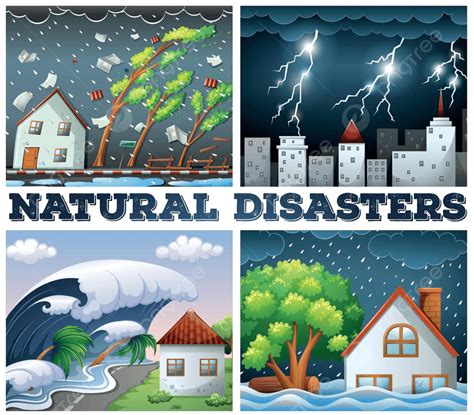 Four Scenes Of Natural Disasters Weather Tsunami Flood Vector Weather