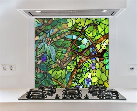 Tempered Glass Backsplash Green Stained Backsplash Tiles Leaf Backsplash For Kitchen Splashback