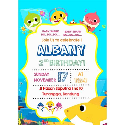 Jual Undangan Ulang Tahun Birthday Invitation Tema Baby Shark