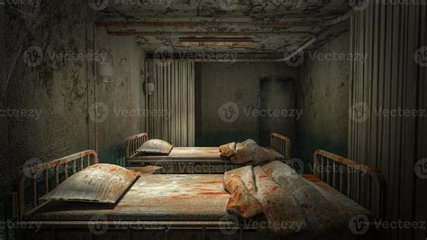 Horror And Creepy Ward Room In The Hospital With Blood 3d Rendering