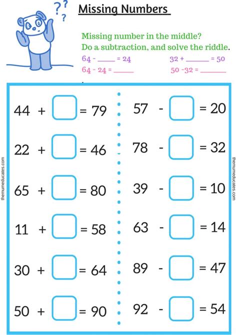 Missing Numbers Worksheet For Subtraction Practice