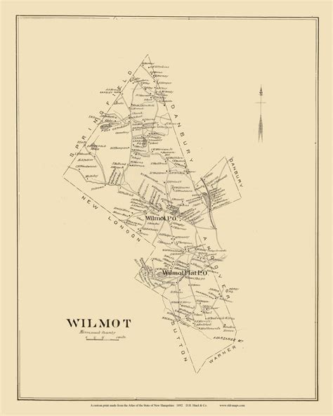 Wilmot Town Custom New Hampshire 1892 Old Town Map Reprint Hurd