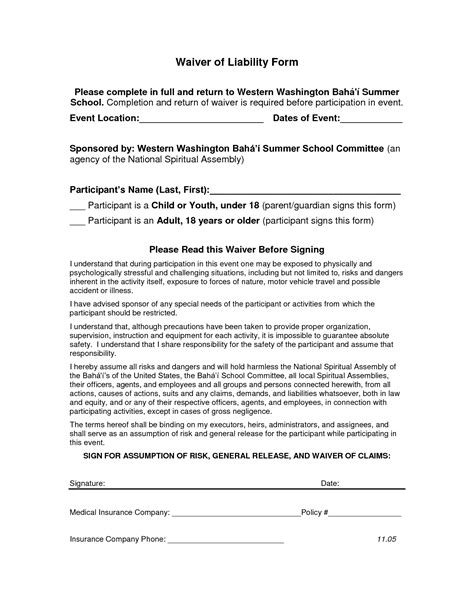 Release And Waiver Of Liability Form Free Printable Documents