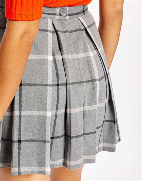 Lyst Monki Pleated Check Mini Skirt In Gray