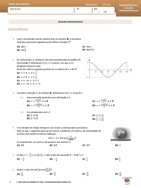 Ficha De Trigonometria E Funções Trigonométricas Dez 2020 Pdf Pdf