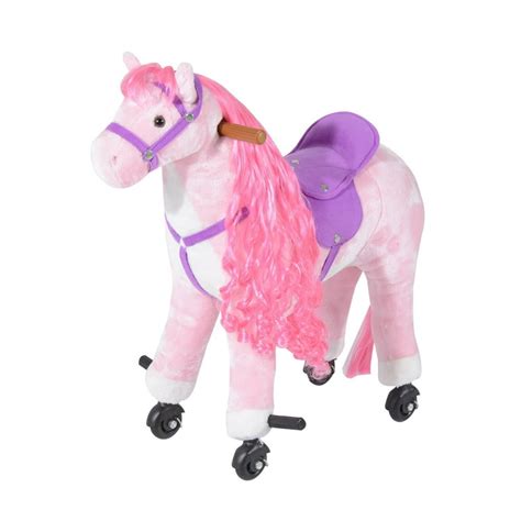 Qaba Extra Large Kids Plush Ride On Toy Walking Horse With Wheels And