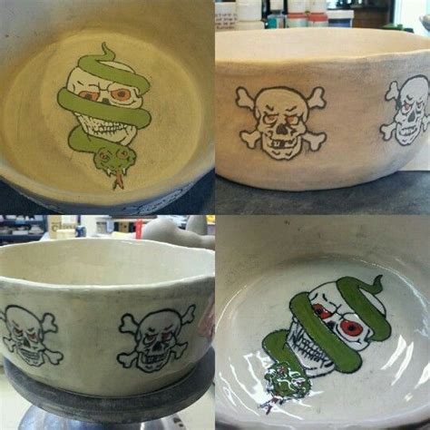 Skull Bowl Before Glaze Firing And After By Dirt Clod Designs Bowl