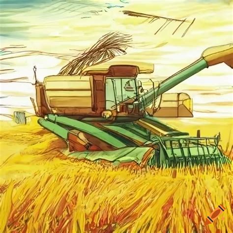 Sketch Of A Rice Crop Harvester With Drier And Miller On Craiyon