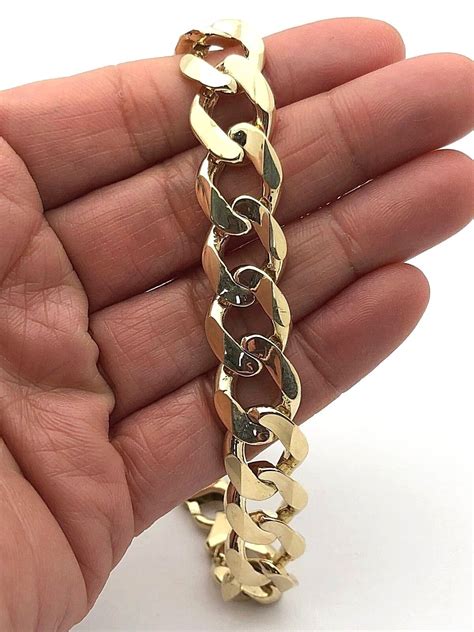 Men S K Solid Yellow Gold Cuban Link Chain Bracelet Mm