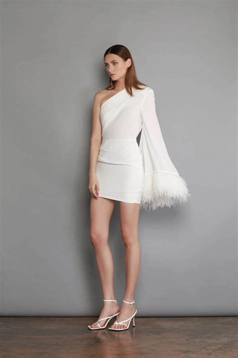 Vestidos de Cóctel blancos con plumas minivestido de fiesta de un