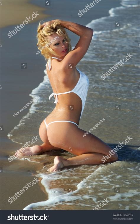 Sexy Blonde Woman White Bikini Posing Stock Photo 14246035 Shutterstock