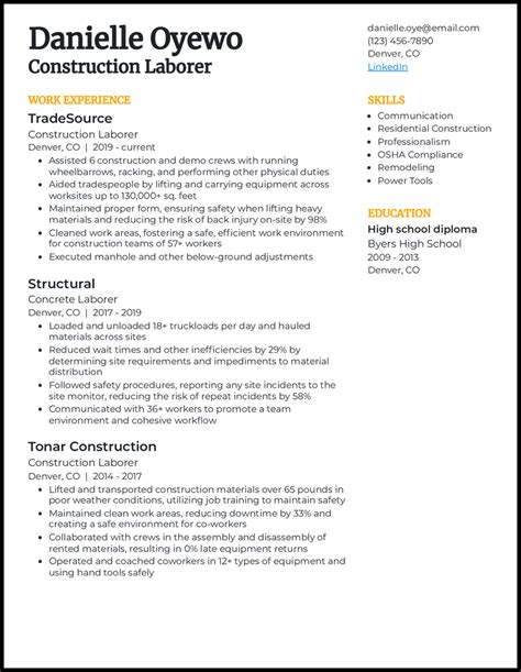 9 Construction Worker Resume Examples For 2024