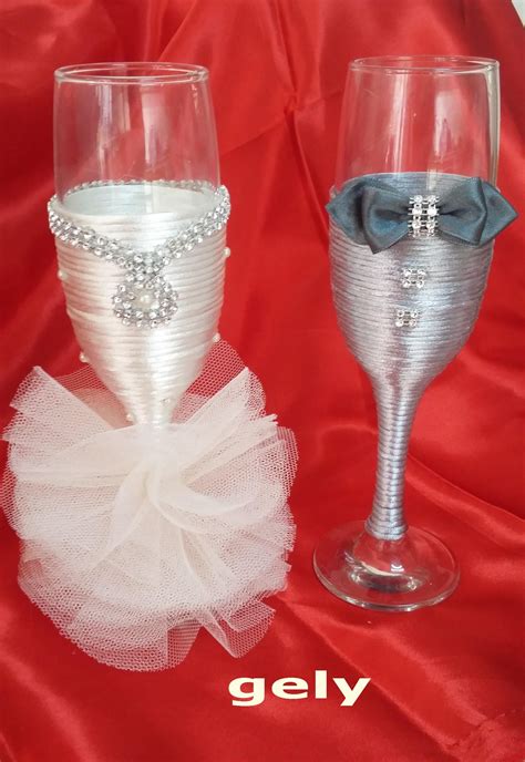 Bridal Wine Glasses Diy Wine Glasses Glitter Glasses Decorated Wine