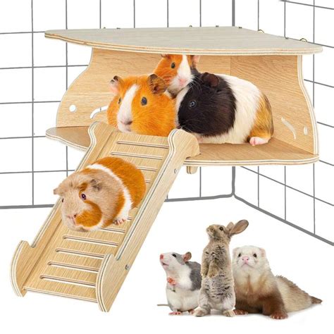 Guinea Pig House Hideout Wooden Guinea Pig Platform With Stairs Small