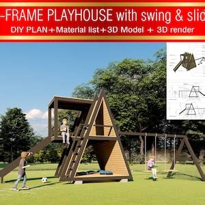 A-frame Playhouse With Slide & Swing DIY Plan, DIY Kit Play House With ...