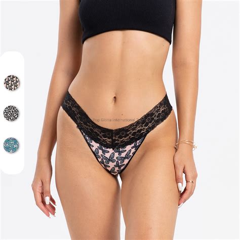 Intiflower Sexy Printed Lace Tongs Lencería Mujeres Panties T Back Hollow Out Ropa Interior Sin