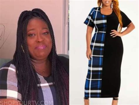 The Real November 2020 Loni Loves Blue And Black Plaid Colorblock Midi Dress Shop Your Tv