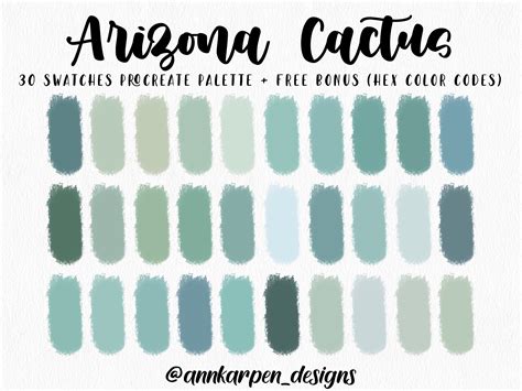 Arizona Cactus Procreate Palette Hex Color Codes Instant Digital