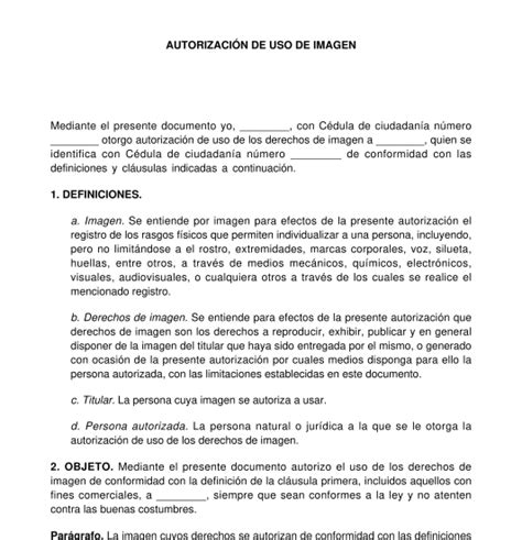 Autorización De Uso De Imagen Modelo Ejemplo