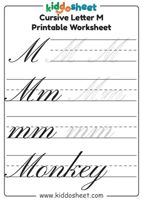 Cursive of M Letter Worksheets Printable - Kiddosheet