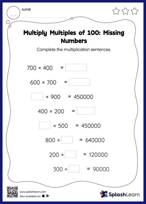 Multiply Multiples Of 100 Missing Numbers Math Worksheets Splashlearn